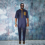 HDAfricanDress African Clothes For Men Top Pant 2024 New Dark Blue Rich Bazin Embroidery Ramadan Clothes 101