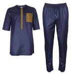 HDAfricanDress African Clothes For Men Top Pant 2024 New Dark Blue Rich Bazin Embroidery Ramadan Clothes 105