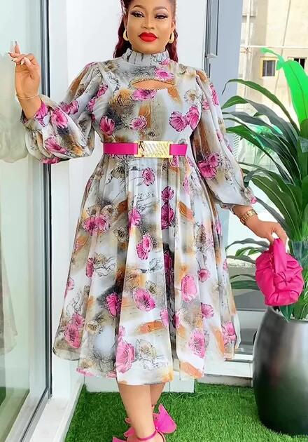 HDAfricanDress Elegant African Dresses For Women 2024 Spring Summer Muslim Print Evening Party Dress 101
