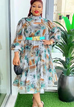 HDAfricanDress Elegant African Dresses For Women 2024 Spring Summer Muslim Print Evening Party Dress 102