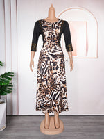 HDAfricanDress African Women Leopard Print Dress Dashiki Ankara Africa 2024 Summer Muslim Party Dresses 102