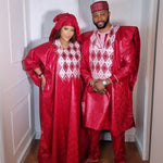 HDAfricanDress African Clothes For Couple 2024 Men And Women Bazin Red Robe Top Pant Suit Clothing 1001