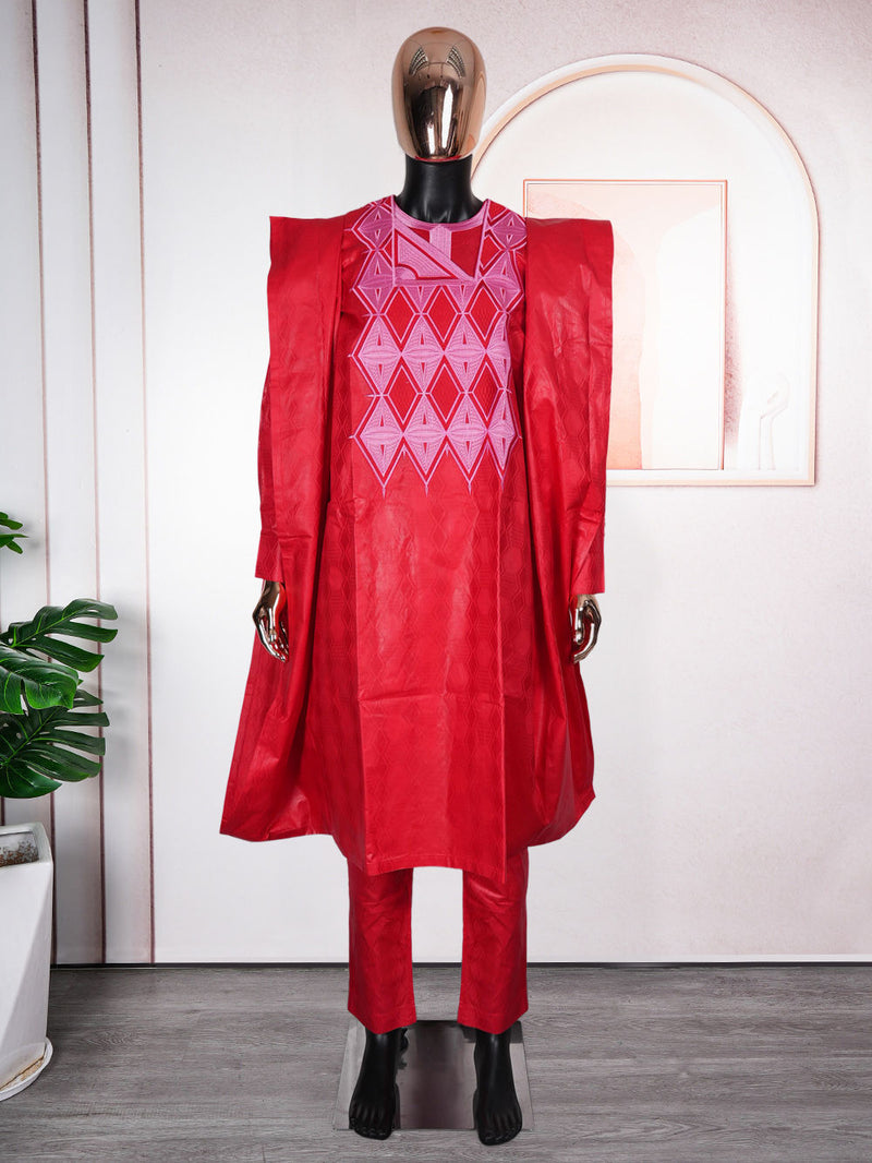 HDAfricanDress African Clothes For Couple 2024 Men And Women Bazin Red Robe Top Pant Suit Clothing 1009