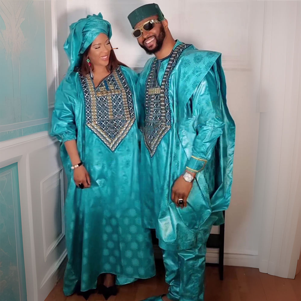 HDAfricanDress African Clothes For Couple Traditional Green Bazin 2024 Embroidery Dashiki Party Clothes 101