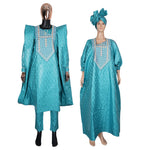 HDAfricanDress African Clothes For Couple Traditional Green Bazin 2024 Embroidery Dashiki Party Clothes 102