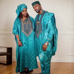 HDAfricanDress African Clothes For Couple Traditional Green Bazin 2024 Embroidery Dashiki Party Clothes