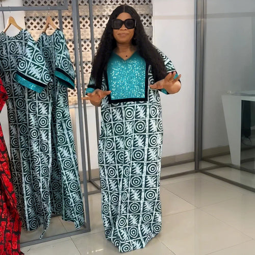 HDAfricanDress African Women Plus Size Africa Dashiki Ankara Sequin Outfit Gown Kaftan Muslim Dress 101
