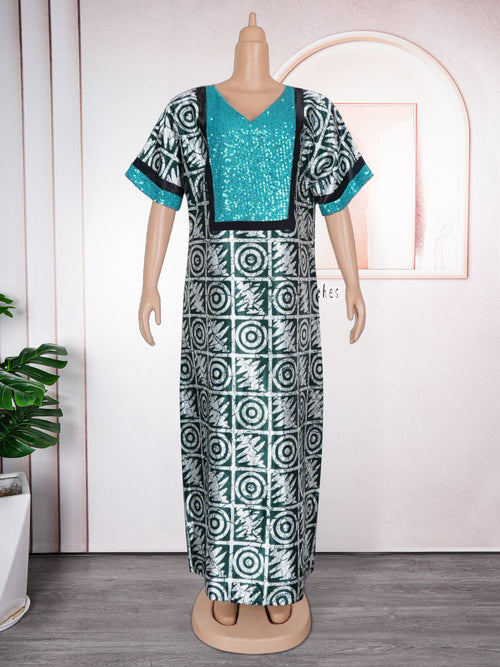 HDAfricanDress African Women Plus Size Africa Dashiki Ankara Sequin Outfit Gown Kaftan Muslim Dress 102