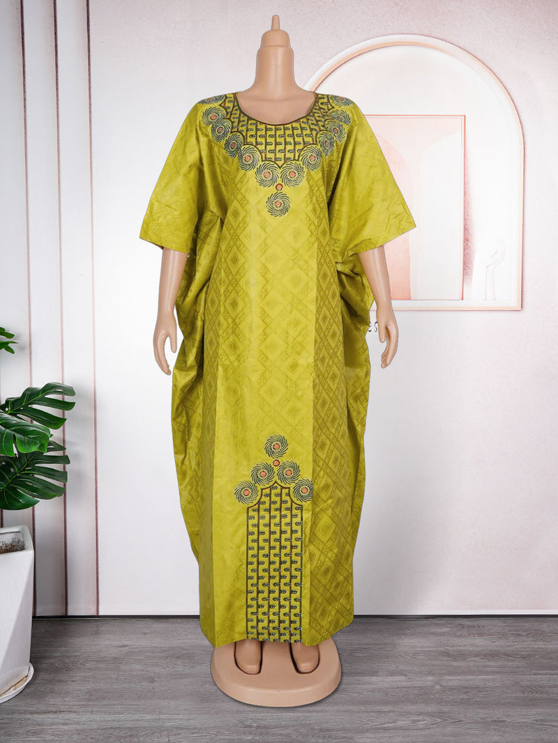 HDAfricanDress African Dresses For Women Dashiki Embroidery Bazin Gown Ankara Green Party Dress 103