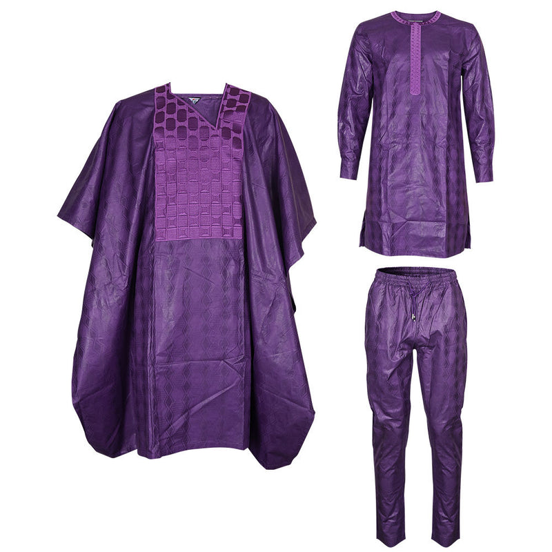 HDAfricanDress African Couple Clothes Traditional High Quality Bazin Purple 2024 Robe Top Pant Suit 1013