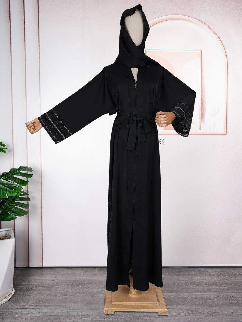 HDAfricanDress Black Abaya Dubai Muslim Hijab Dress 2024 Caftan Marocain Arab Islamic Kimono Robe 102