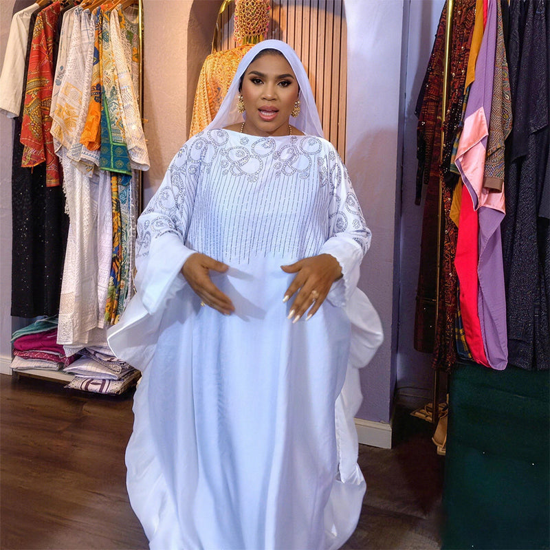HDAfricanDress Women Ankara White Gown Abayas Muslim Kaftan 2026