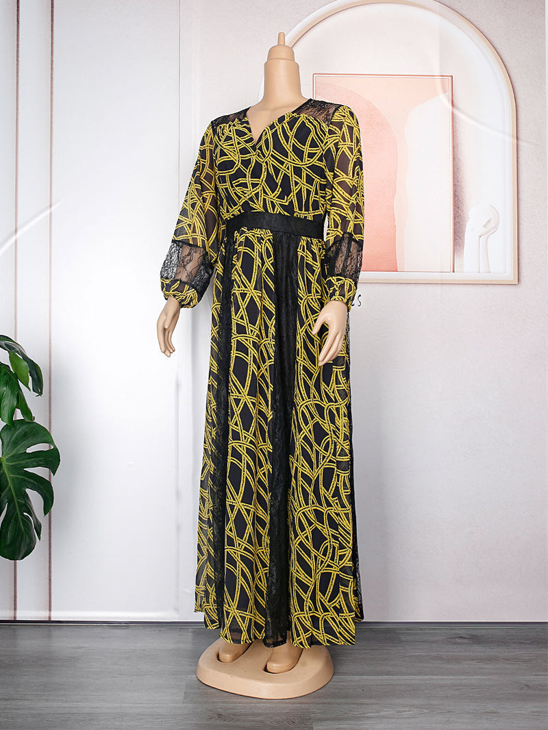 HDAfricanDress Plus Size African Party Dresses For Women 2023 New Fashion Dashiki Ankara Lace Maxi Dress 603