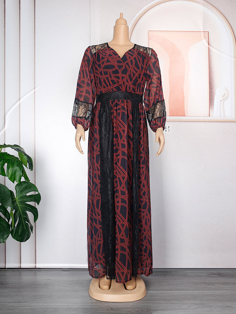 HDAfricanDress Plus Size African Party Dresses For Women 2023 New Fashion Dashiki Ankara Lace Maxi Dress 609