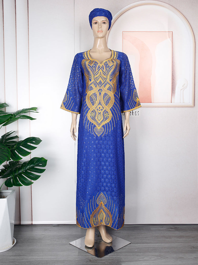 HDAfricanDress African Dresses For Women Bazin Embroidery Dress Ankara Robe Clothes Party Gowns 104
