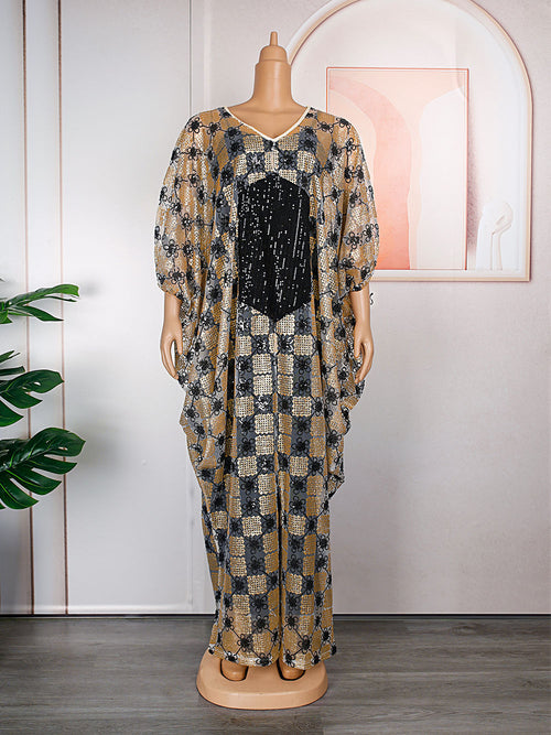 HDAfricanDress African Women Boubou Dashiki Ankara Sequin Outfits Evening Gown Kaftan Maxi Dress 102