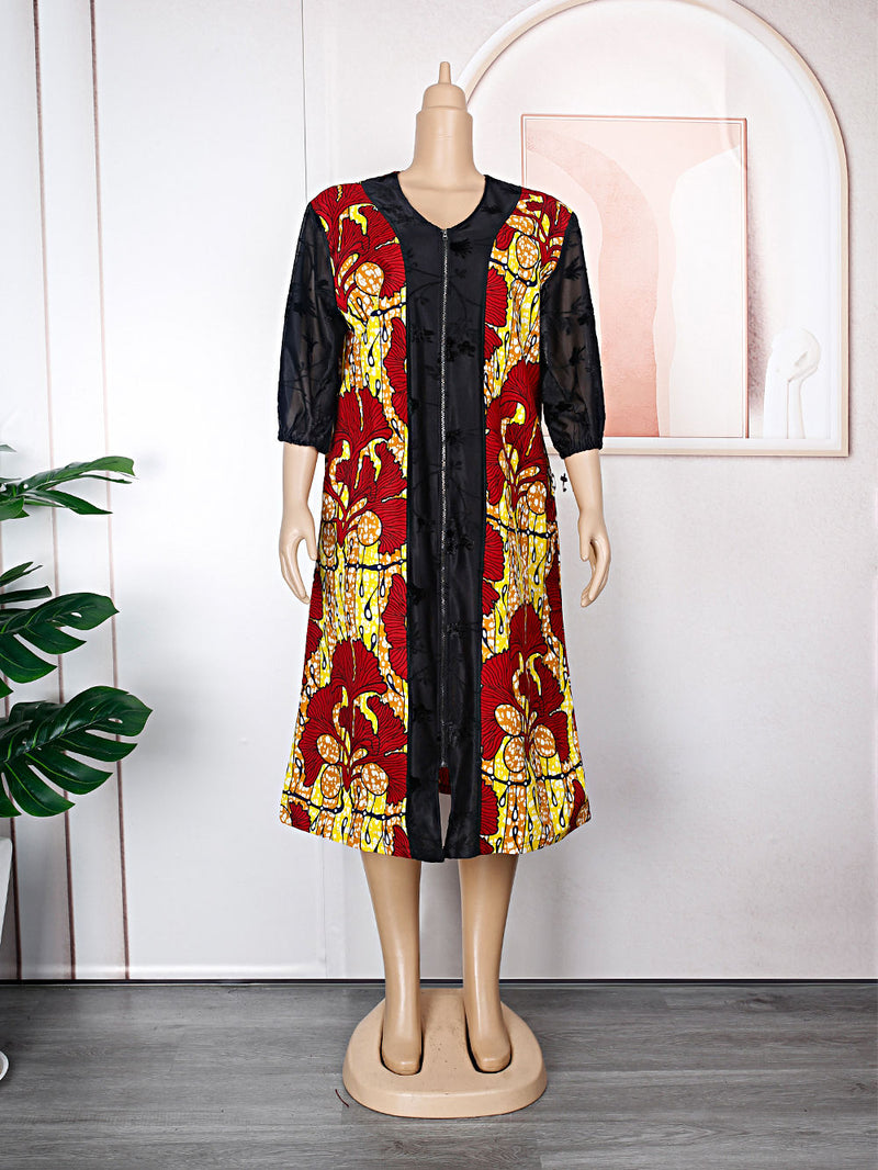 HDAfricanDress African Dresses For Women Long Sleeve Dashiki Patchwork Ankara Bazin Robe Dress 2023 102