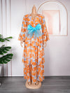 HDAfricanDress 2023 Chiffon Dresses For Woman Turkey African Dashiki Print Boho Ruffle Sleeve Dress 602