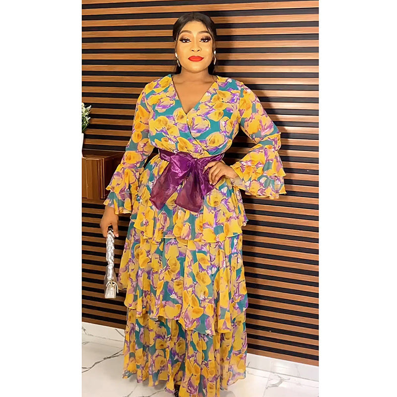 HDAfricanDress African Woman Print Boho Ruffle Sleeve Dress – hdafricandress