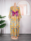 HDAfricanDress 2023 Chiffon Dresses For Woman Turkey African Dashiki Print Boho Ruffle Sleeve Dress 6010