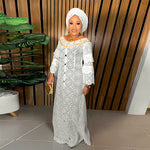 HDAfricanDress African Dresses For Women Elegant Hollow Out Dashiki Lace Robe Kaftan Long Dress 2023 601