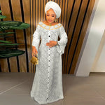 HDAfricanDress African Dresses For Women Elegant Hollow Out Dashiki Lace Robe Kaftan Long Dress 2023 602