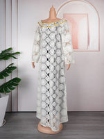 HDAfricanDress African Dresses For Women Elegant Hollow Out Dashiki Lace Robe Kaftan Long Dress 2023 606