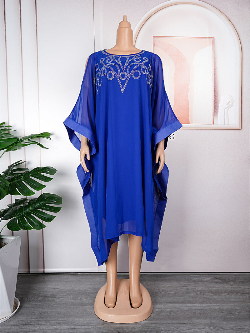 HDAfricanDress 2023 Summer Chiffon Dresses African Women Plus Size Two Piece Set Elegant Long Sleeve 602