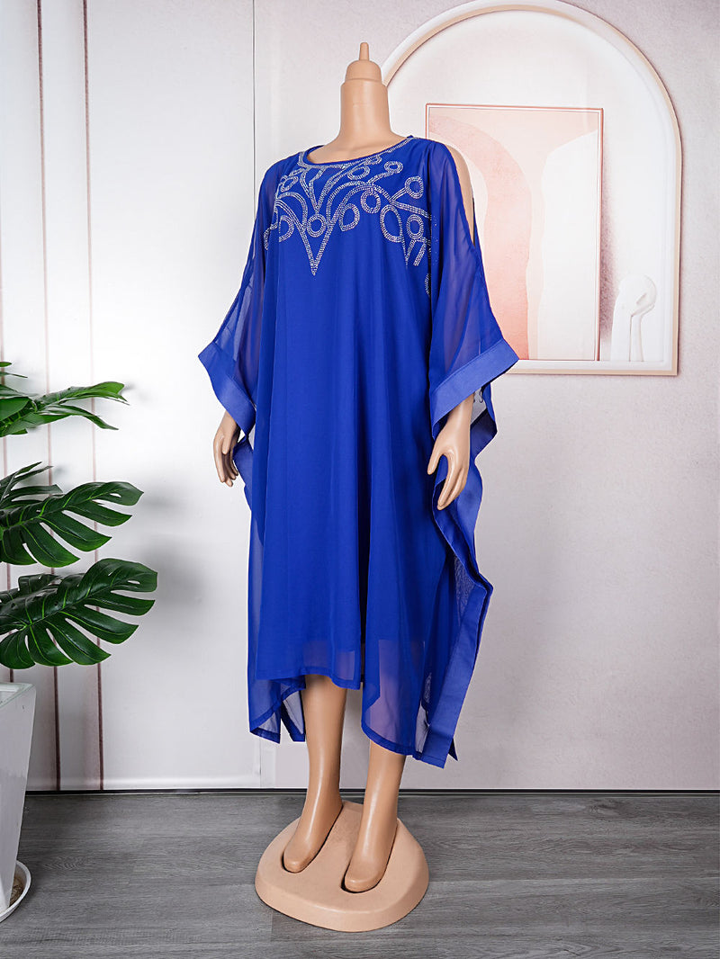 HDAfricanDress 2023 Summer Chiffon Dresses African Women Plus Size Two Piece Set Elegant Long Sleeve 604