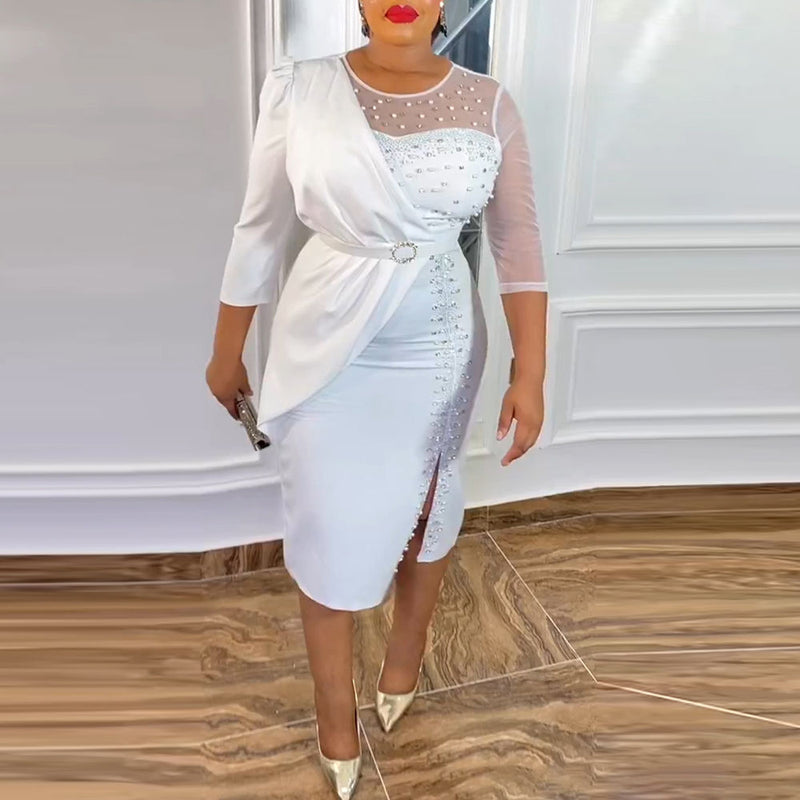 HDAfricanDress African Women 2023 Wedding Party Bodycon Robe Dashiki Luxury Crystal Dress Gown 106