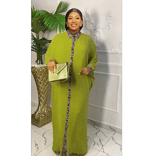 HDAfricanDress African Chiffon Dresses For Women Dubai Muslim Abaya Leopard Print Maxi Rob 601