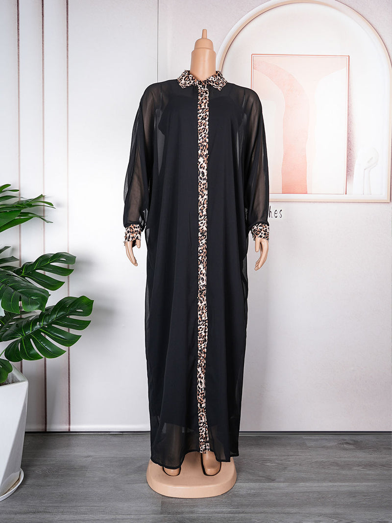 HDAfricanDress African Chiffon Dresses For Women Dubai Muslim Abaya Leopard Print Maxi Rob 6010