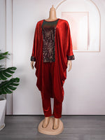 HDAfricanDress African Women Ankara Dashiki 2 PCS Set Sequin 2023 Velvet Top Pant Trousers Suits 603