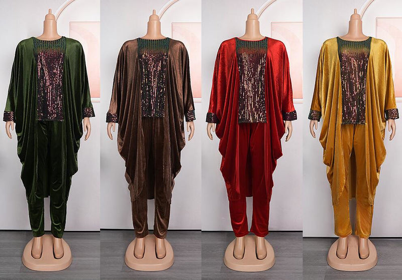 HDAfricanDress African Women Ankara Dashiki 2 PCS Set Sequin 2023 Velvet Top Pant Trousers Suits 609