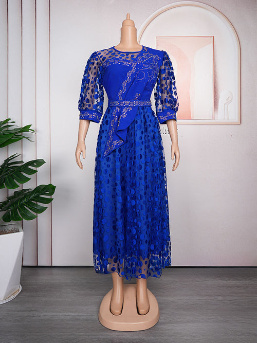 HDAfricanDress Elegant African Party Long Dresses For Women 2023 New Autumn Lace Gowns Dashiki Robe 602