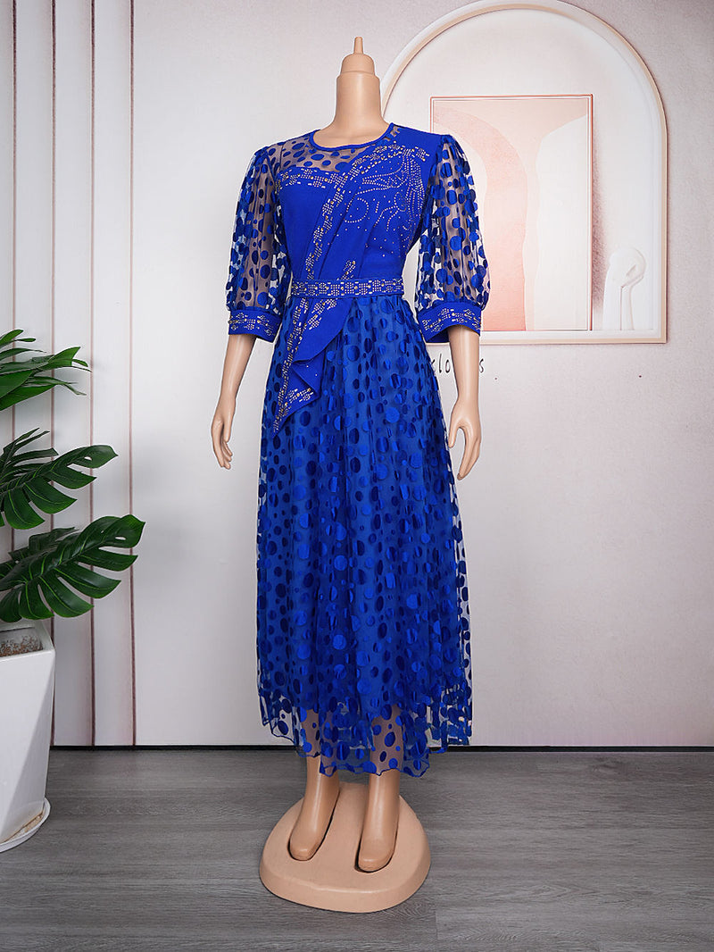 HDAfricanDress Elegant African Party Long Dresses For Women 2023 New Autumn Lace Gowns Dashiki Robe 603