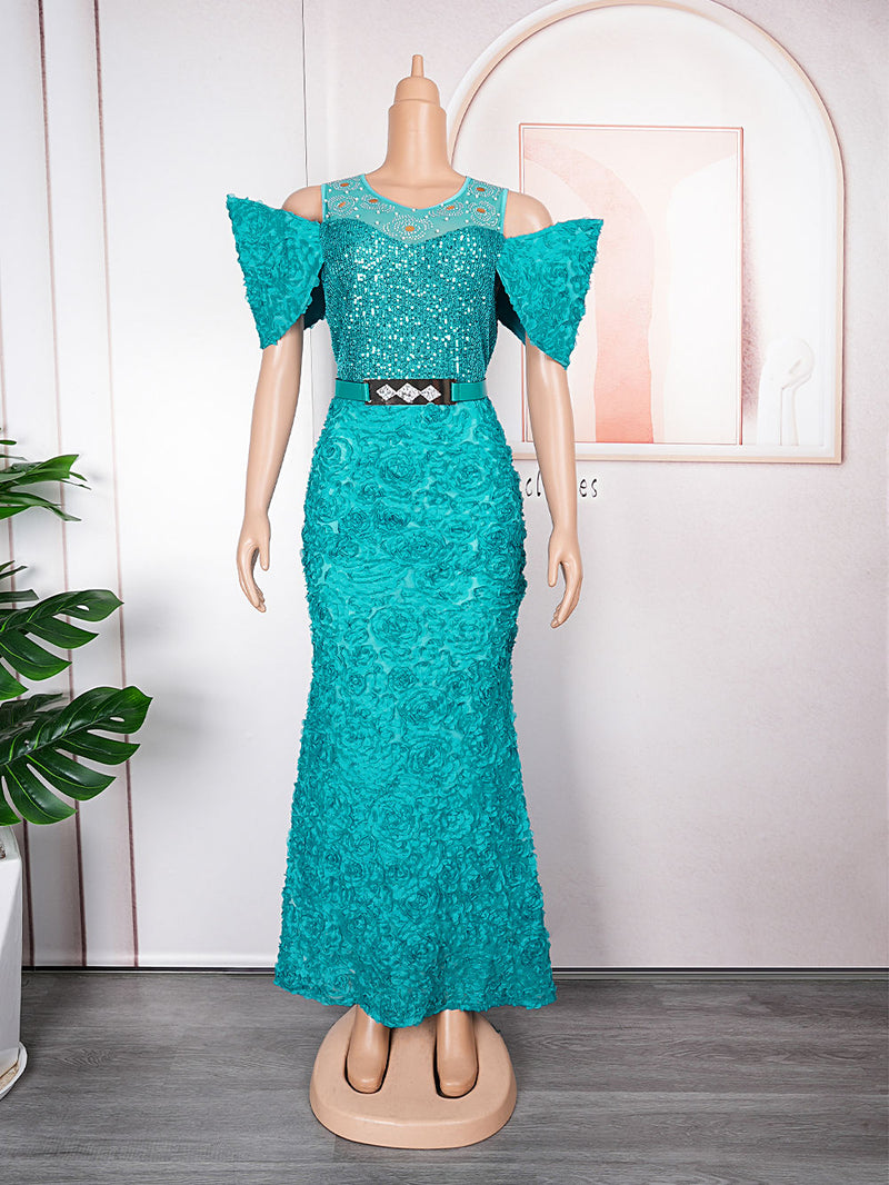 HDAfricanDress Plus Size Evening Dresses For Women African Luxury Sequin Elegant Wedding Party Dress 602