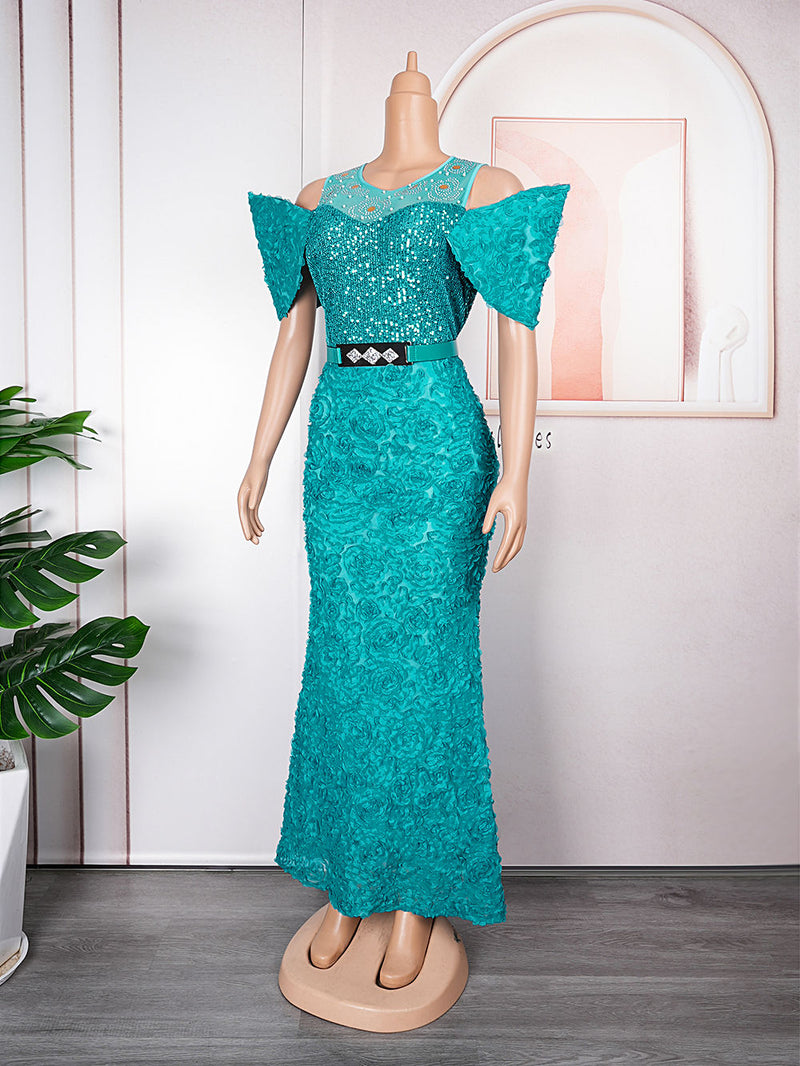 HDAfricanDress Plus Size Evening Dresses For Women African Luxury Sequin Elegant Wedding Party Dress 603