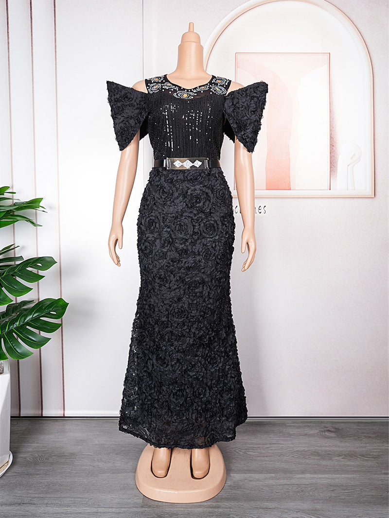 HDAfricanDress Plus Size Evening Dresses For Women African Luxury Sequin Elegant Wedding Party Dress 6014