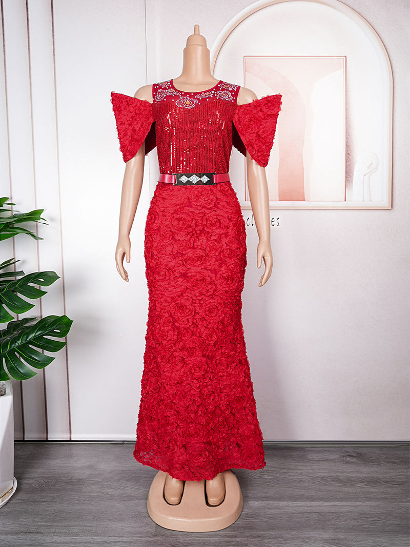 HDAfricanDress Plus Size Evening Dresses For Women African Luxury Sequin Elegant Wedding Party Dress 6016