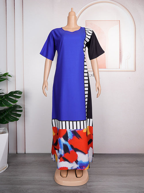HDAfricanDress African Dresses For Women 2023 Short Sleeve Loose Maxi Dress Dashiki Ankara Print Outfits 602