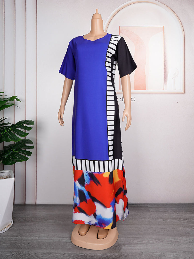 HDAfricanDress African Dresses For Women 2023 Short Sleeve Loose Maxi Dress Dashiki Ankara Print Outfits 603