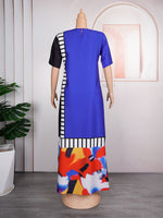 HDAfricanDress African Dresses For Women 2023 Short Sleeve Loose Maxi Dress Dashiki Ankara Print Outfits 604
