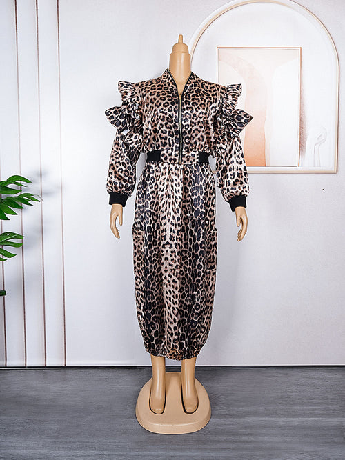 HDAfricanDress African Dresses For Women Two Pcs Set Top And Skirt Leopard Print Ankara Outfits 2023 602