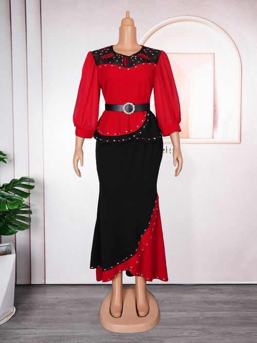 HDAfricanDress African Dresses For Women 2 PCS Set 2024 Top And Skirt Suits Dashiki Ankara Turkey Outfits 602