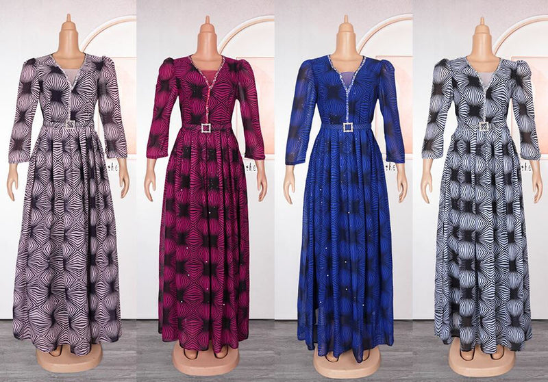 HDAfricanDress African Dresses For Women 2024 Plus Size Elegant Evening Party Turkey Muslim Print Dress 608