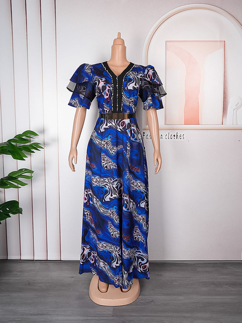 HDAfricanDress African Dresses For Women 2023 Wedding Party Autumn Elegant Turkey Print Maxi Dress 602