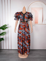HDAfricanDress African Dresses For Women 2023 Wedding Party Autumn Elegant Turkey Print Maxi Dress 609
