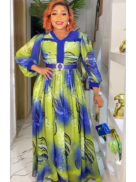 HDAfricanDress Plus Size African Elegant Party Dresses For Women 2023 Chiffon Maxi Ladies Clothing 102
