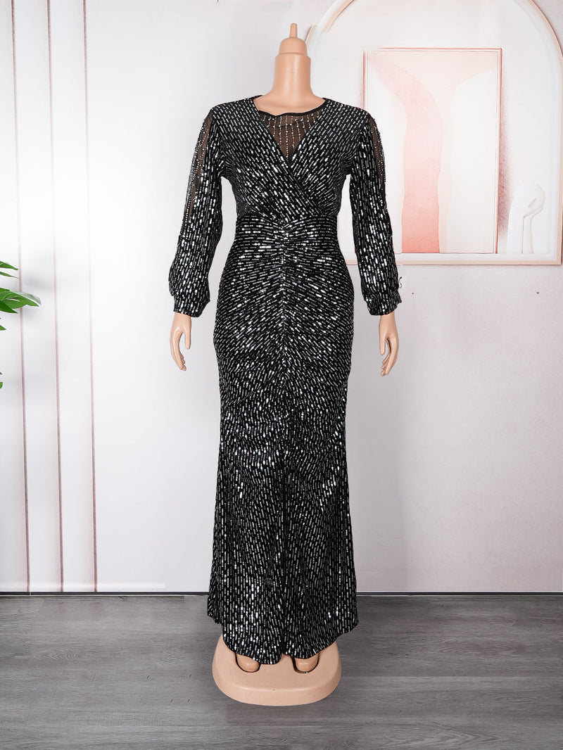 HDAfricanDress Plus Size African Elegant Party Dresses For Women 2024 New Sequin Evening Gown Dress 602